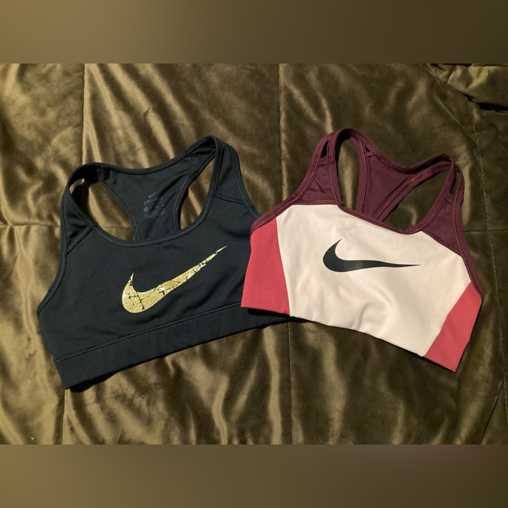 Nike brand, size XS, set of sports bras, 1 black with gold glitter swoosh